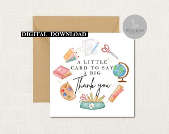 Thank you card, Thank you Card for Teacher,  Nursery Teacher card, playschool card, childminder card, nursery key worker, a big thank you,