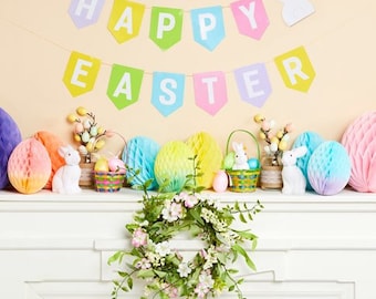 Happy easter bunting, paper easter garland, easter decorations, easter spring bunting, egg hunt decoration,
