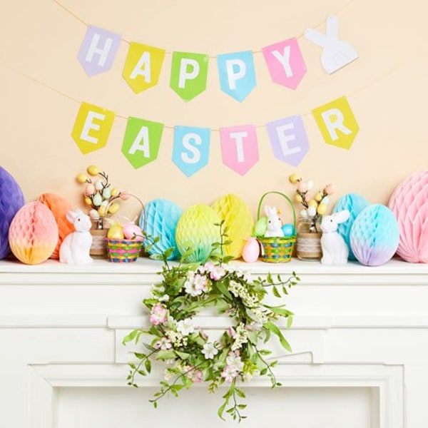Happy easter bunting, paper easter garland, easter decorations, easter spring bunting, egg hunt decoration,
