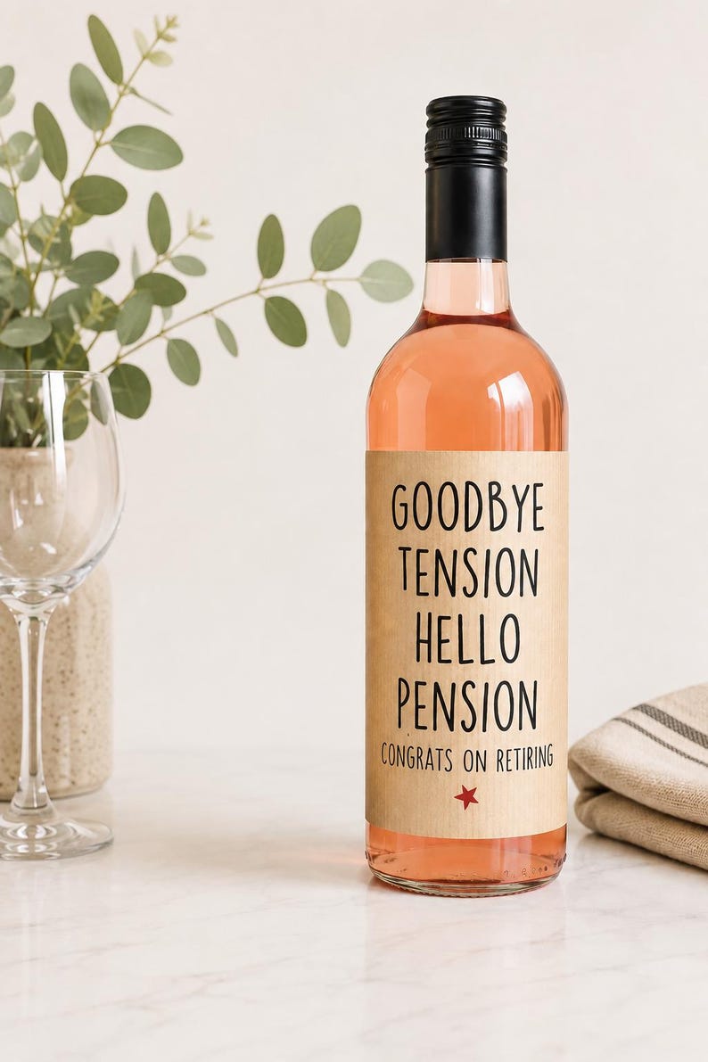 Etiqueta de vino, regalo de jubilación, regalo divertido, para ella, para él, botella de vino, etiquetas de vino, regalo divertido, botella de vino, regalo de vino, amante del vino, despedida imagen 1