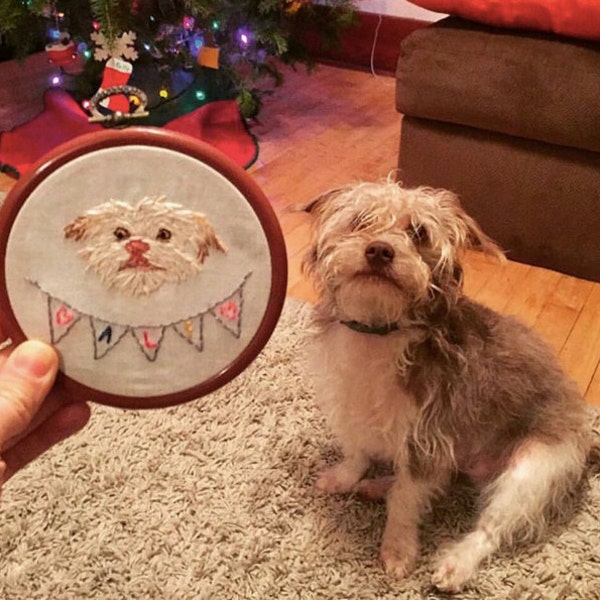 Custom Single Pet Portrait Embroidery Custom Portrait Animal Lover Pet Lover Pet Memorial Gift Under 50