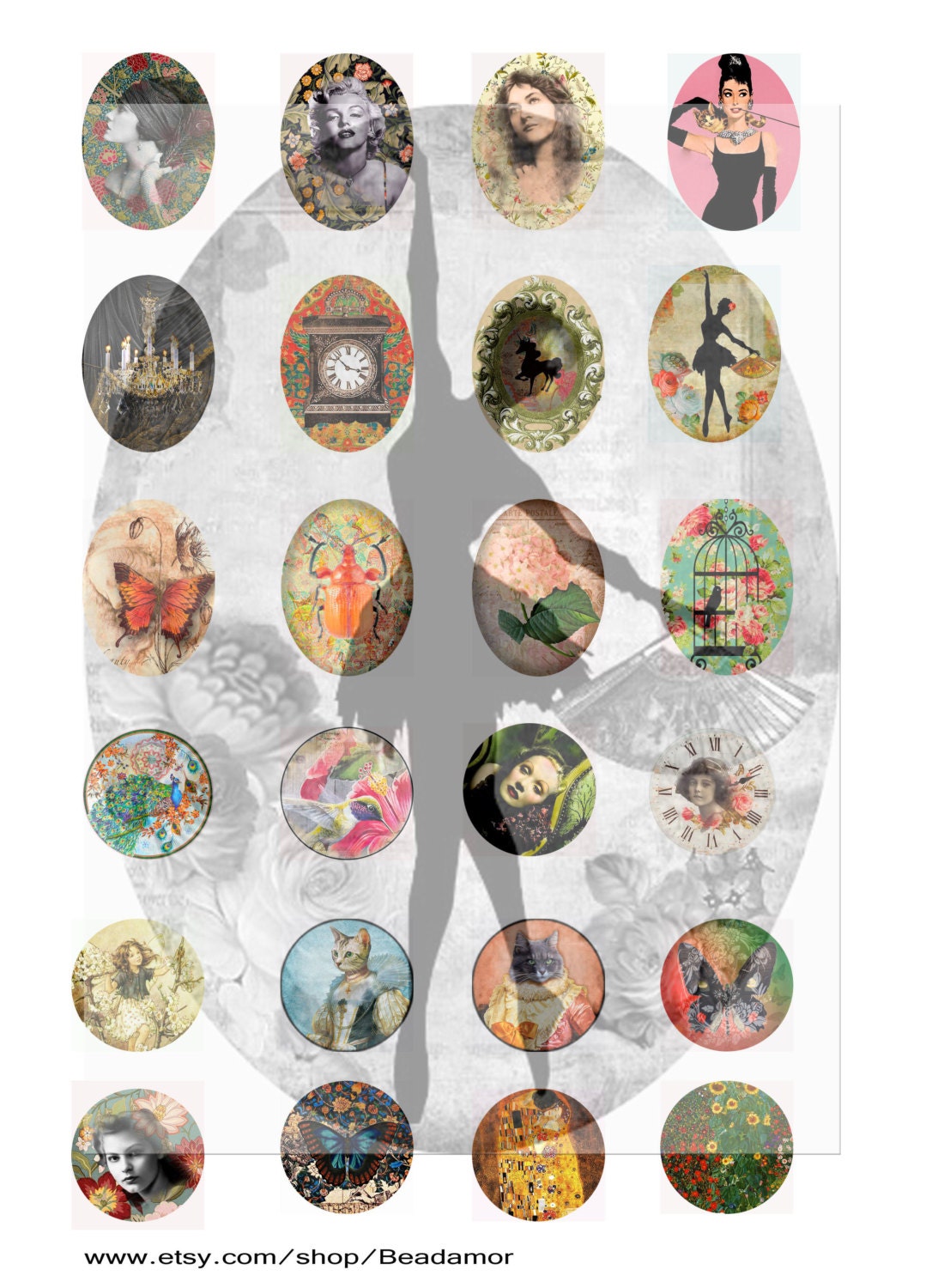 2 Digital Printable Collage Sheets for Pendants Cabochons - Etsy