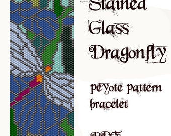 Peyote Pattern for bracelet: Stained Glass Dragonfly- INSTANT DOWNLOAD pdf