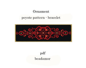 Peyote Pattern for bracelet: Ornament - INSTANT DOWNLOAD pdf, Please ask if you want a vertical way.