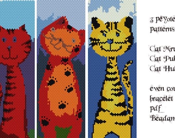 3 Peyote Patterns for bracelets :  Three Cats - INSTANT DOWNLOAD pdf