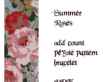 Peyote Pattern for bracelet: Summer Roses- INSTANT DOWNLOAD pdf