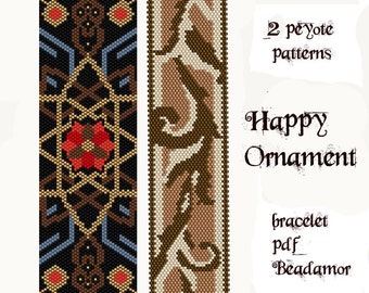 2 Peyote Patterns  for bracelet: Happy  Ornament - INSTANT DOWNLOAD pdf