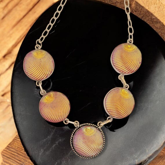 Handmade Iridescent Shell Necklace: Vintage Silve… - image 1