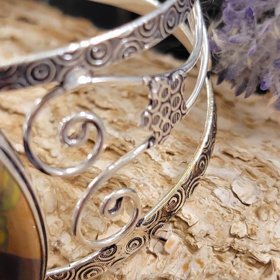 Bracelet Manchette En Argent 925 Et Jaspe Léopard - Bijou Réglable Fait Main En Inde - Neuf
