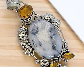Dendritic Agate Sterling Silver Pendant Necklace: Botanical Artisan Jewelry