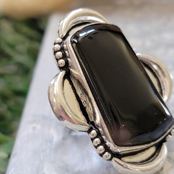 Black Stone Statement Ring: Sterling Silver, Etch… - image 2