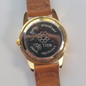 On Time Boys Watch Cartoon Dial Gold Tone Green Nylon Brown Leather Quartz Movt image 5