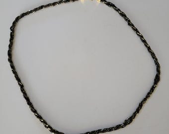 Vintage Black Gold Beaded Twist Necklace 26 Inch Long Sparkle Statement Jewelry