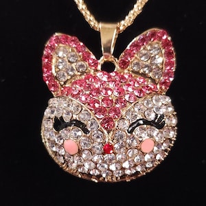 Pink Kitten Betsey Johnson Enamel and Rhinestone Necklace