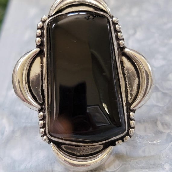 Black Stone Statement Ring: Sterling Silver, Etch… - image 5