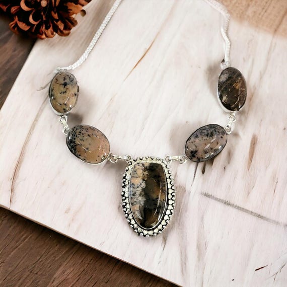 Dendritic Agate Statement Necklace - Silver Artis… - image 2