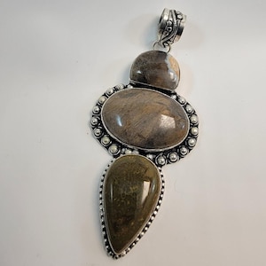 Petrified Wood Gemstone Necklace with Sterling Silver Artisan Handmade Setting