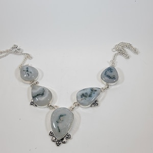 Handmade Silver Necklace with Dendritic Agate Stones Artisan Gemstone Jewelry