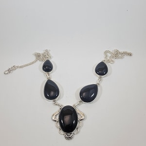 Handmade Black Onyx Necklace Sterling Silver Elegant Teardrop Pendant Jewelry