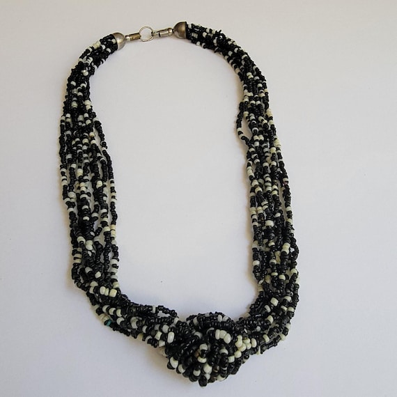 Multi-Layer Monochrome Bib Knot Statement Necklace - image 1
