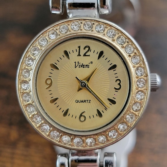 Vintage Watches Vivani Quartz Gold Dial Crystal Bezel Ladies Dress Cuff  Watch - Etsy Finland