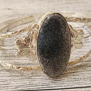 Blue Dendritic Opal Silver Cuff Bracelet - Southwest Charm
