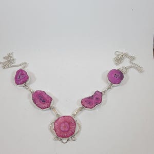 Handmade Pink Agate Necklace in Sterling Silver Chain Unique Gemstone Necklace