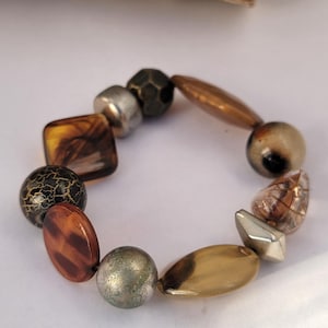 Vintage 1980s Mixed Bead Armband braun gold eklektisch 1980s Statement Schmuck