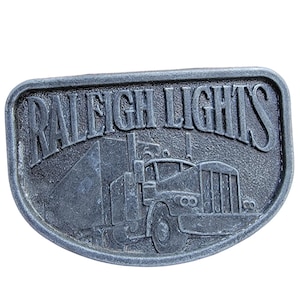 Vintage Raleigh Lights Belt Buckle Truck Design Pewter Tone 3.25x2.25