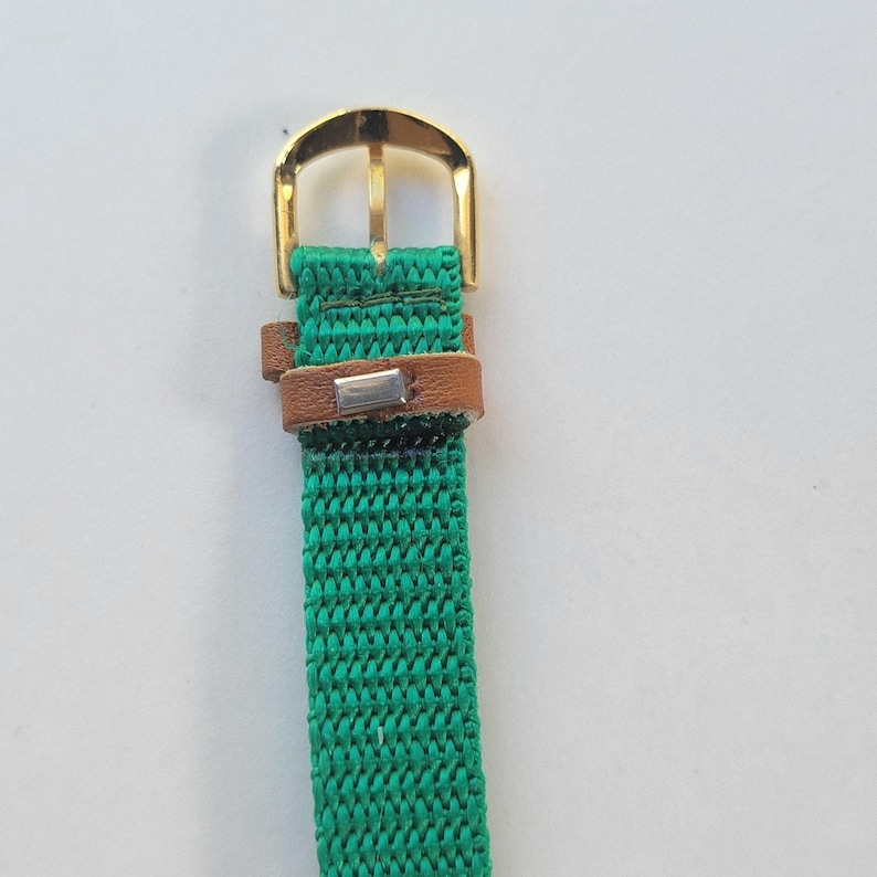On Time Boys Watch Cartoon Dial Gold Tone Green Nylon Brown Leather Quartz Movt image 6