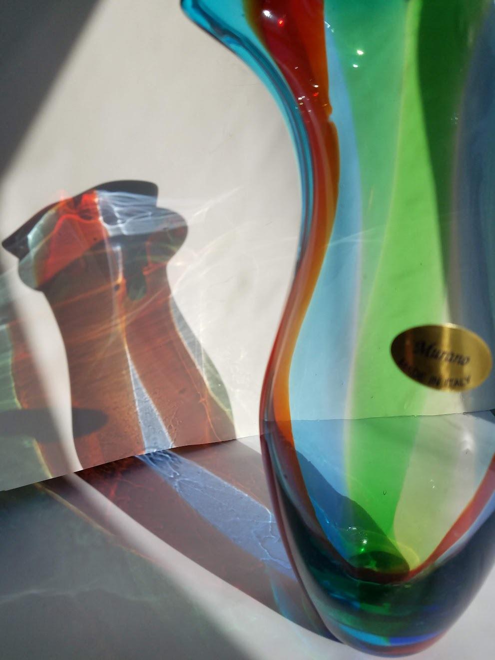 ヴィンテージ イタリア ムラーノ アートガラス 花瓶 レインボー