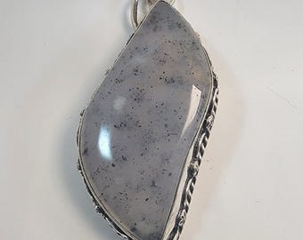Handmade Dendritic Agate Pendant Necklace with Sterling Silver Jewelry Design