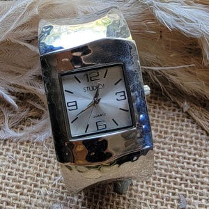 Vintage Studio Time Silver Cuff Watch Quartz Retro Hammered  display picture 1