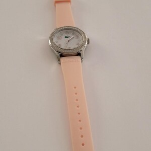 Lacoste Womens Watch White Dial Silver Tone Crystal Bezel Pink Silicone Quartz image 2