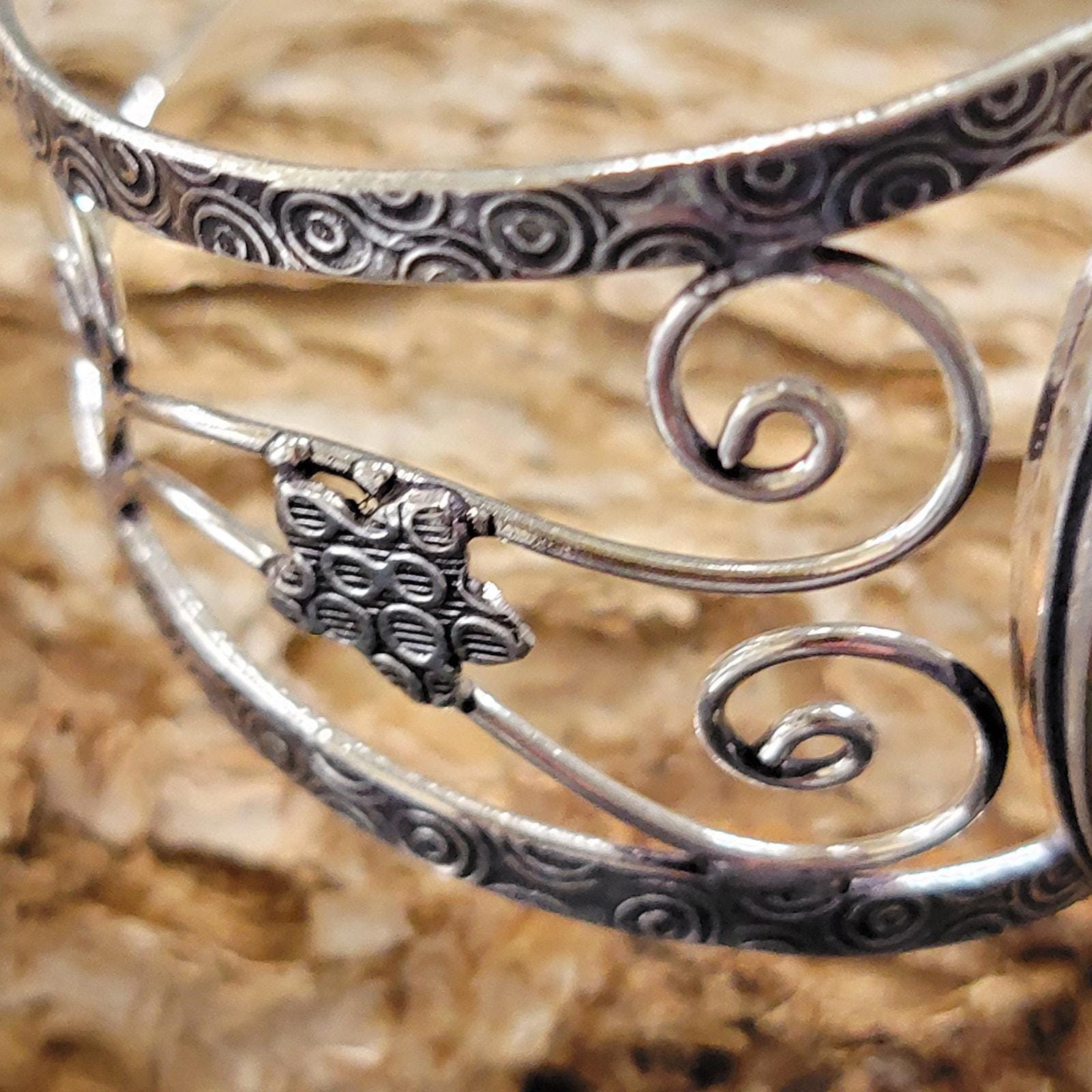 Bracelet Manchette En Argent Sterling 925 Avec Jaspe Léopard - Réglable - Fait Main En Inde