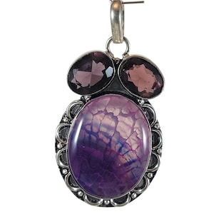 Lila Achat Anhänger – Mit Amethyst in Silber + 50cm Sterling Kette