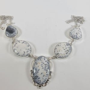 Natural Dendritic Agate Necklace in Sterling Silver Handmade Artisan Gemstone