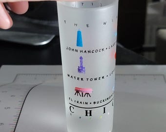 Chicago Shot Glass Unisex Small White Glass Decorated Chicago Landmarks