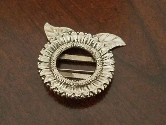 Vintage Silver Flower Brooch Pin: Antique Corsage Lapel Pin