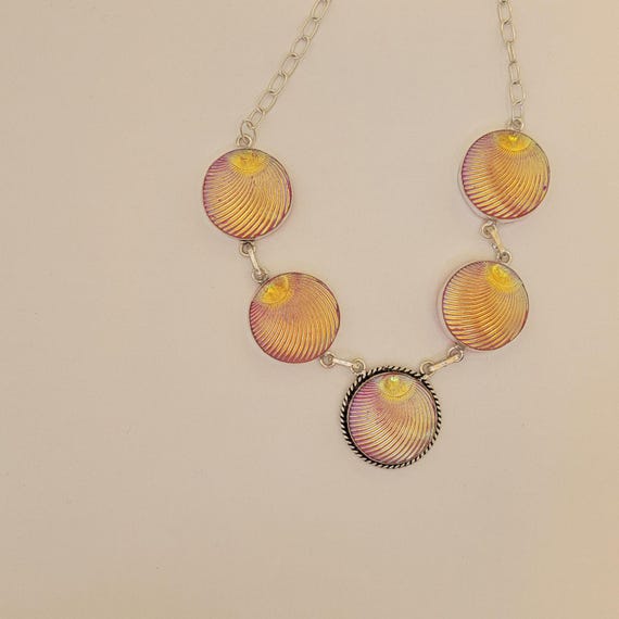 Handmade Iridescent Shell Necklace: Vintage Silve… - image 5