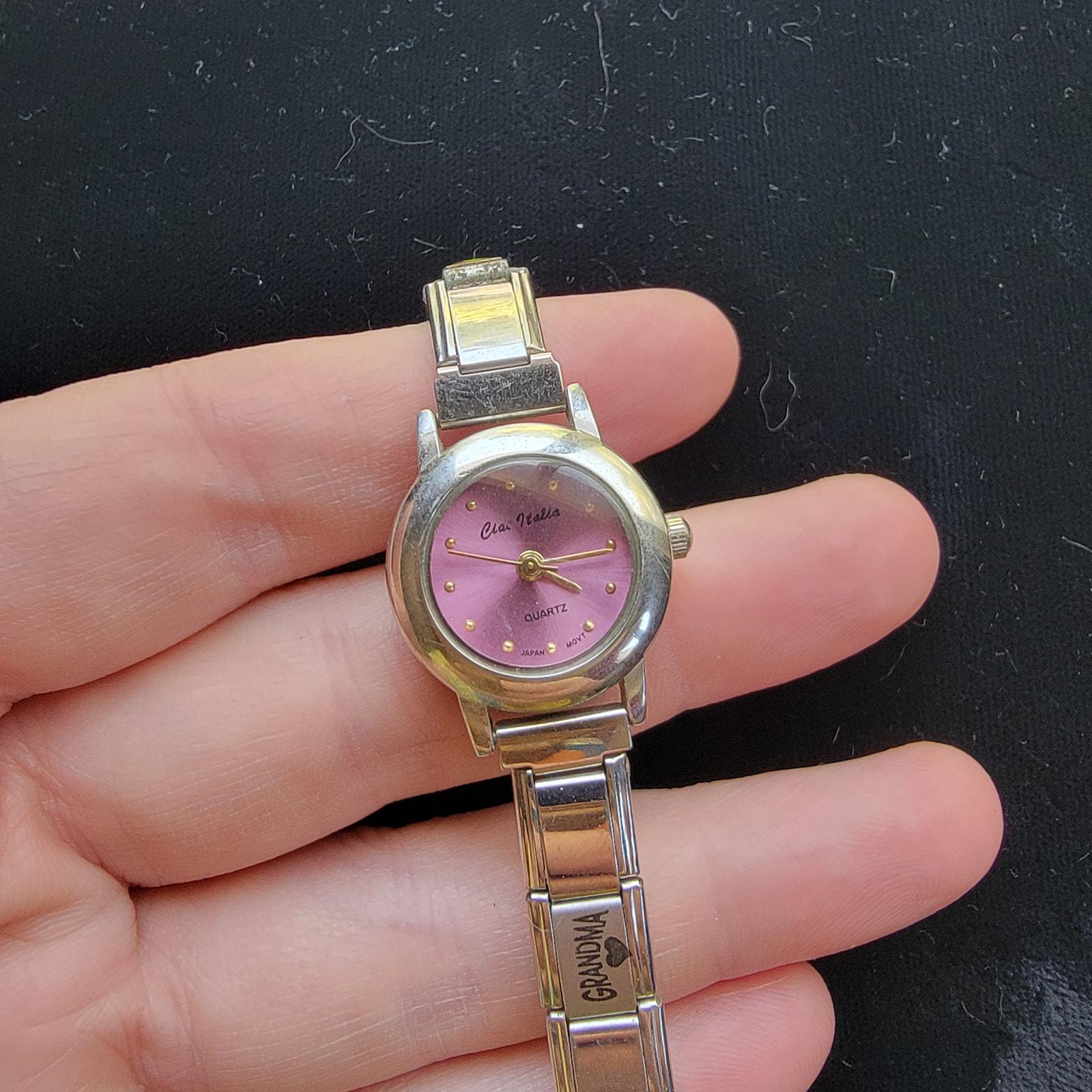 Vintage Watch Pink Dial Charm Bracelet Quartz Dainty Stretch  display picture 3