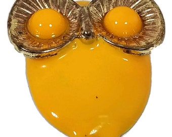 Handsome Little Owl Brooch, Inventive Yellow Enamel Owl Brooch Pin, Bohemian Babe Vintage Owl Brooch For Women