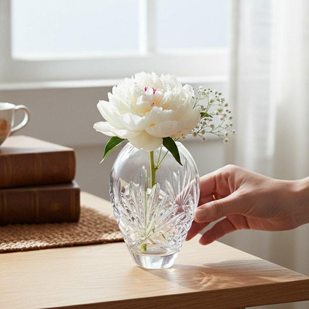 Vintage Vase Clear Cut Crystal Fan Cut Bud Vase Oval Barrel Form 5.5 ...