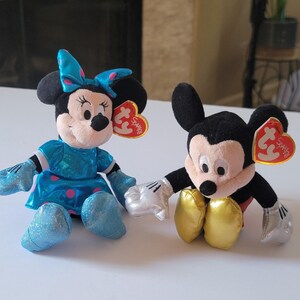 Ty Mickey Mouse Minnie Mouse Sparkle Plush Small Stuffed Toys Pair Disney image 1