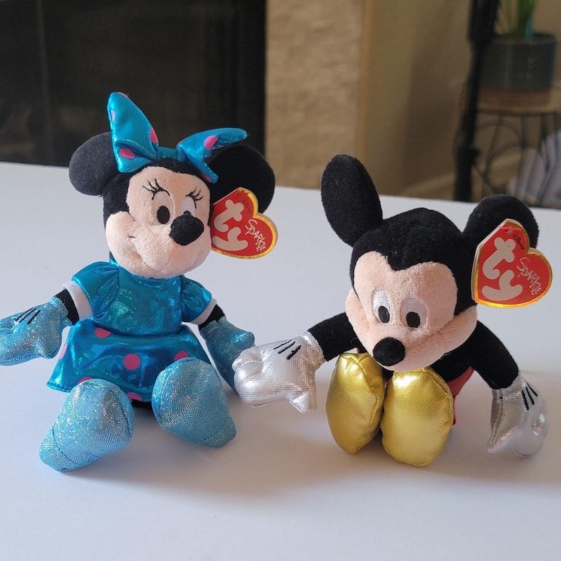 Ty Mickey Mouse Minnie Mouse Sparkle Plush Small Stuffed Toys Pair Disney image 1
