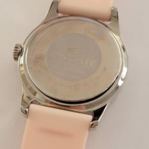 Lacoste Womens Watch White Dial Silver Tone Crystal Bezel Pink Silicone Quartz image 4