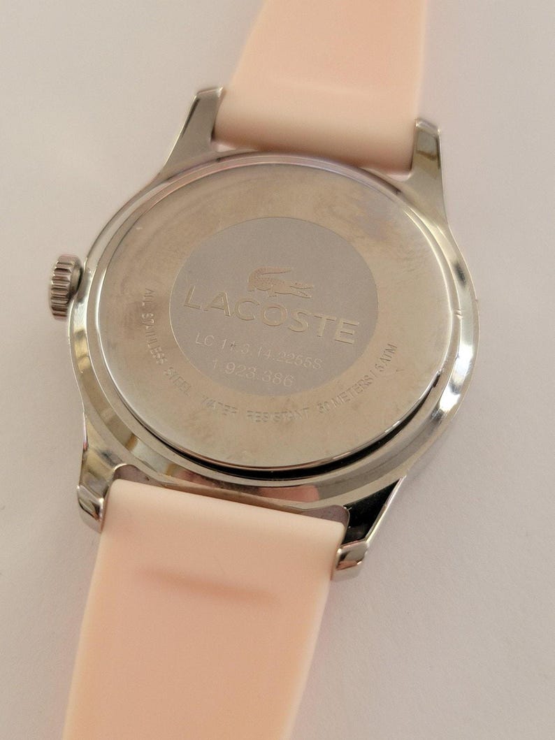 Lacoste Womens Watch White Dial Silver Tone Crystal Bezel Pink Silicone Quartz image 4