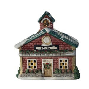 Vintage Christmas Village Schoolhouse – Red Brick with Bell Tower