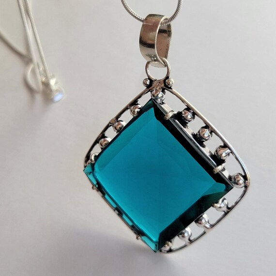 Sterling Silver Blue Quartz Pendant Necklace - Etsy