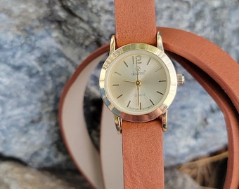Vintage Watches Decree Gold Tone Ladies Quartz Watch Tan Leather Strap Classic